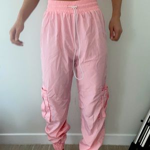 Baby pink parachute material pants